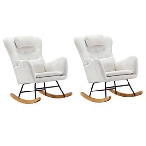 Oikiture 2x Rocking Chair Nursing Armchair Sherpa With 2 Pillow White