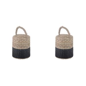 2PK Ladelle Hanoi Woven Seagrass Cylinder Floor Door Bumper/Stopper Black