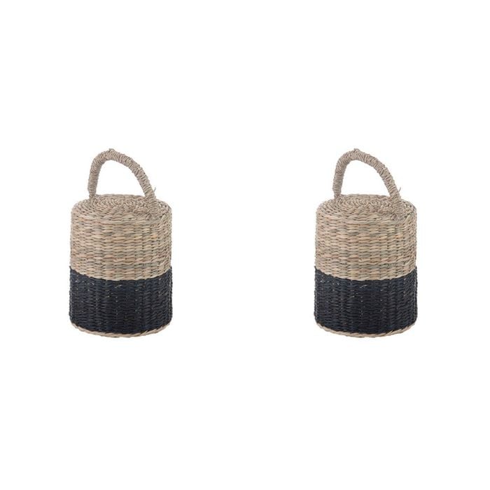2PK Ladelle Hanoi Woven Seagrass Cylinder Floor Door Bumper/Stopper Black