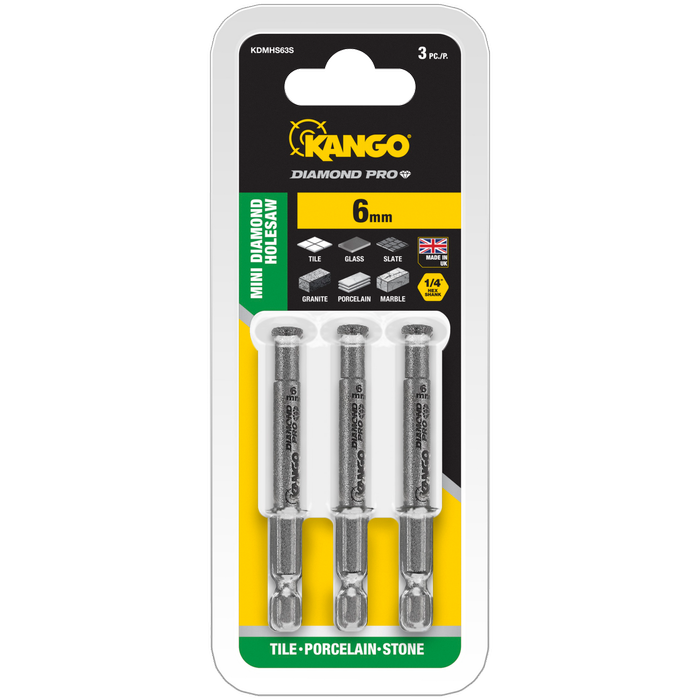 Kango 6mm Diamond Pro Mini Diamond Hole Saw - 3 Pack