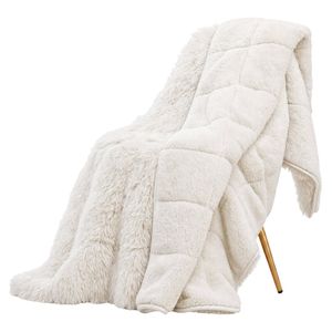 Giselle Faux Fur Weighted Blanket 2 Sided Long Pile Sherpa Reverse Cream 5.5KG 120 x 180cm