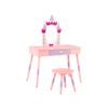 Costway Kids Vanity Table &stool Set Makeup Dressing Table W/drawer & Mirror Castle Pink