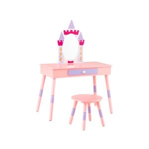 Costway Kids Vanity Table &stool Set Makeup Dressing Table W/drawer & Mirror Castle Pink