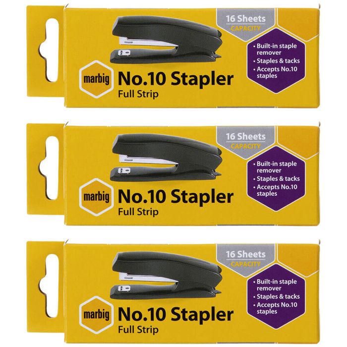 3pk Marbig No.10 16 Sheets Full Strip Stapler Paper Binder/binding Office/school