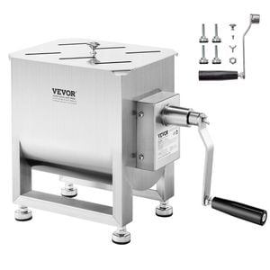 VEVOR Manual Meat Mixer Silver 15L Stainless Steel with Lid Handle Gear Reducer Ground Beef