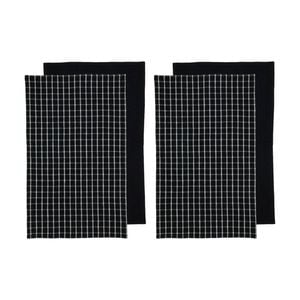 2x 2pc Ladelle Hemingway Soft Durable Cotton Kitchen Tea Towels Black
