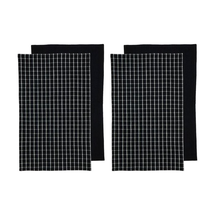 2x 2pc Ladelle Hemingway Soft Durable Cotton Kitchen Tea Towels Black