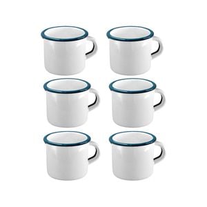 6pc Urban Style Enamelware 400ml Coffee Mug w/ Blue Rim - White