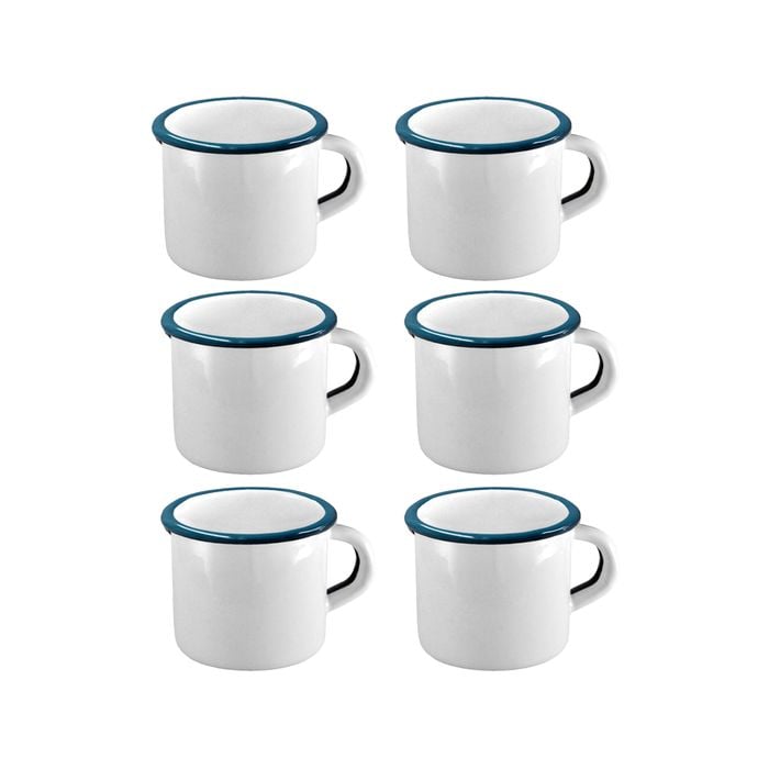 6pc Urban Style Enamelware 400ml Coffee Mug w/ Blue Rim - White