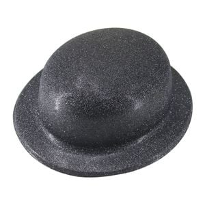 GLITTER BOWLER HAT Fancy Party Plastic Costume Cap Fun Dress Up Sparkle Black