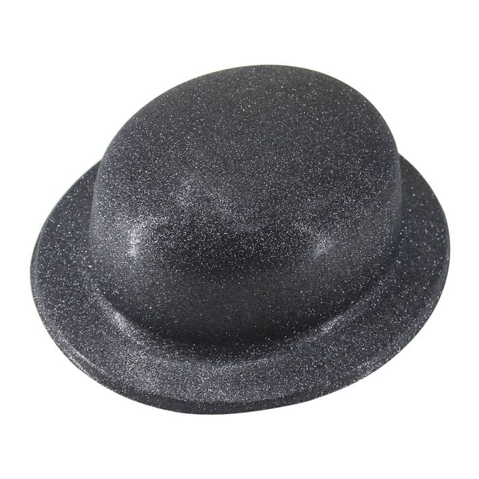 GLITTER BOWLER HAT Fancy Party Plastic Costume Cap Fun Dress Up Sparkle Black