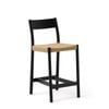 YALIA Stool with backrest in oak black finish with paper rope seat