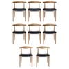 Sk Designer Living | Pack Of 8 | Replica Hans Wegner Elbow Chair Ch20 - Natural & Black