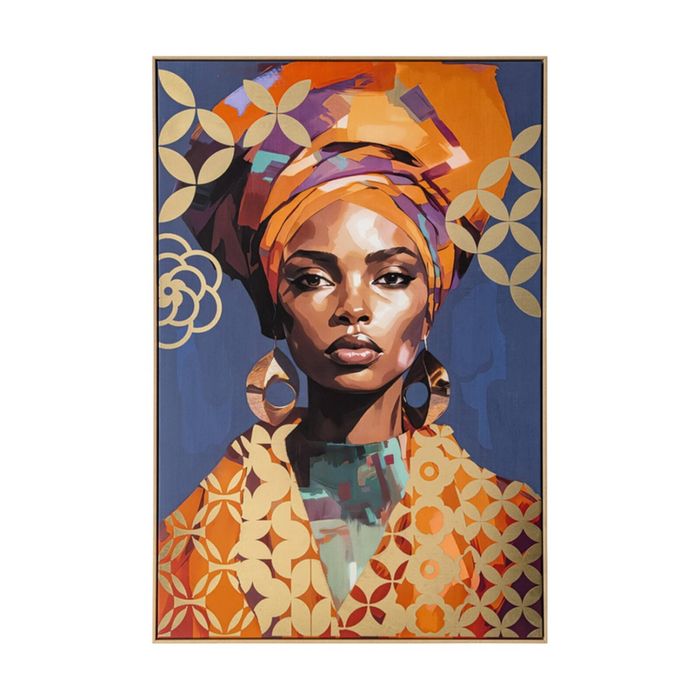 Urban Style Brushmarks Gold Foiled Canvas Artwork Print Woman Blue 825x1225mm