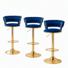 Artiss Bar Stools Set of 3 Adjustable Swivel Kitchen Velvet Woven Navy