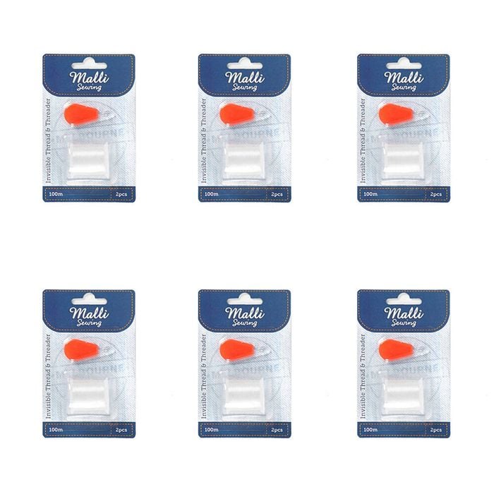 6pk Malli Sewing Invisible Nylon Thread W/ Threader Strong & Flexible 100m Clear