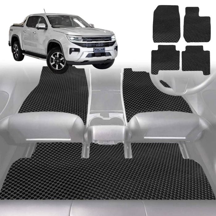 6D Diamond Car Floor Mats for VolksWagen Amarok Dual Cab 2H Facelift2022-Current-Full Set-Black-Outback GT