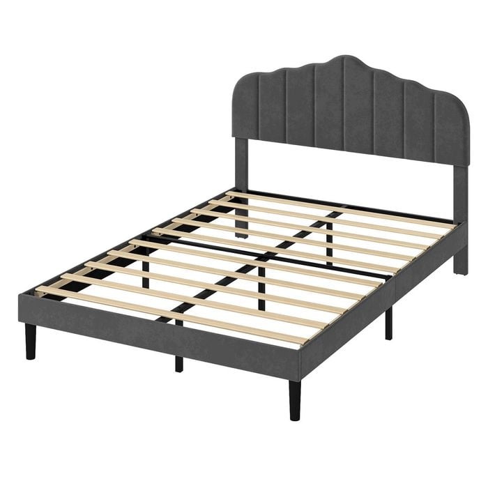 Levede Queen Upholstered Bed Frame with Curved Headboard   - Dark Grey