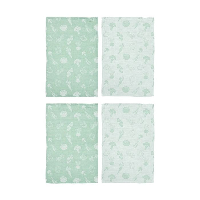 2x 2pc Ladelle Jacquard Soft Durable Cotton Veggies Kitchen Tea Towels Green