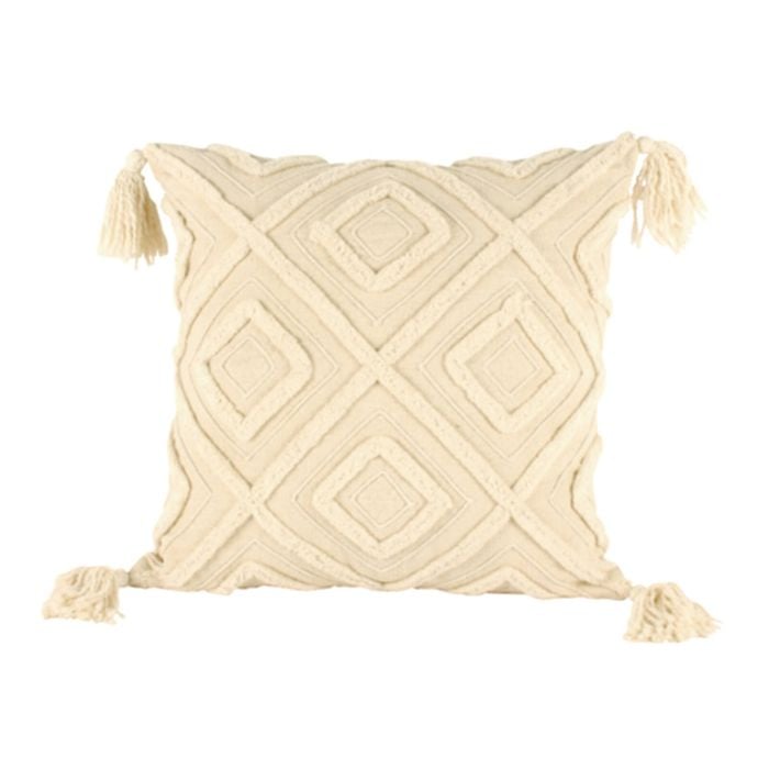 Maine & Crawford Harriett 46x46cm Cotton Cushion w/ Tassel - Cream