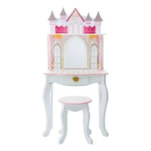 Fantasy Fields Dreamland Castle Kids Play Vanity Table & Stool, White & Pink