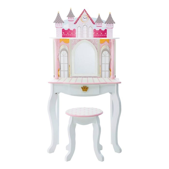 Fantasy Fields Dreamland Castle Kids Play Vanity Table & Stool, White & Pink