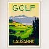 Galrie Lausanne Vintage Golf Poster - Stunning Swiss Landscape Art, Wood Frame, A2 42 x 60cm (16 x 24inch)