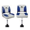 Seamanship 2X Folding Boat Seats with 2X Pedestals 34–46cm Marine Swivel 13cm Padding White Blue