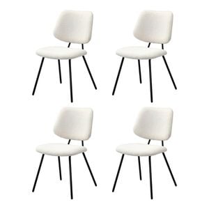 Oikiture 4x Dining Chair Vintage Retro Sherpa Kitchen Padded Lounge White