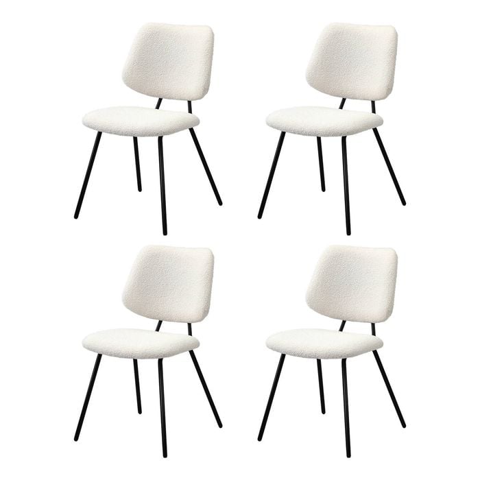 Oikiture 4x Dining Chair Vintage Retro Sherpa Kitchen Padded Lounge White