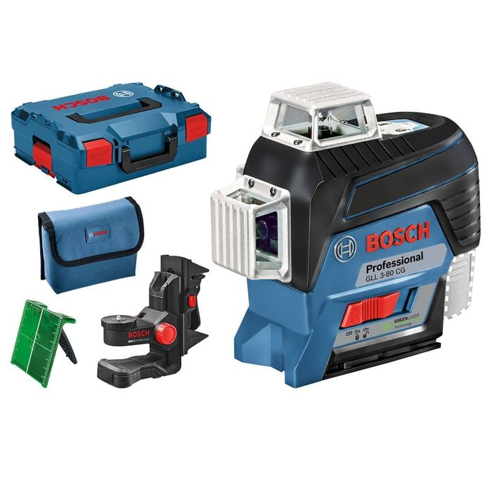 Bosch 12V Professional 30m 3x360° Green Beam Line Laser IP54 1/4", 5/8" Tripod thread