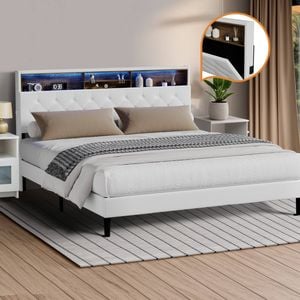 Oikiture Bed Frame King Size with LED Storage Headboad NOVI