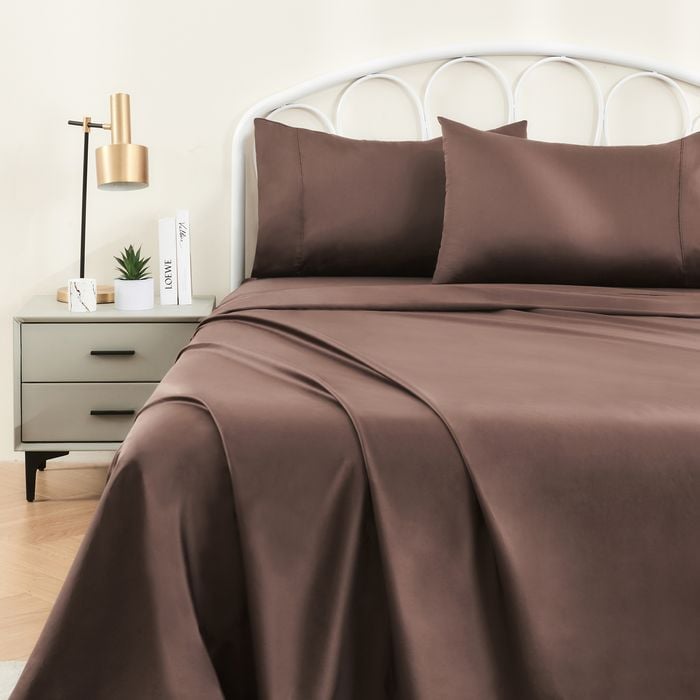 LINENOVA 100% Cotton Luxury Soft Sheet Set-Chocolate Queen