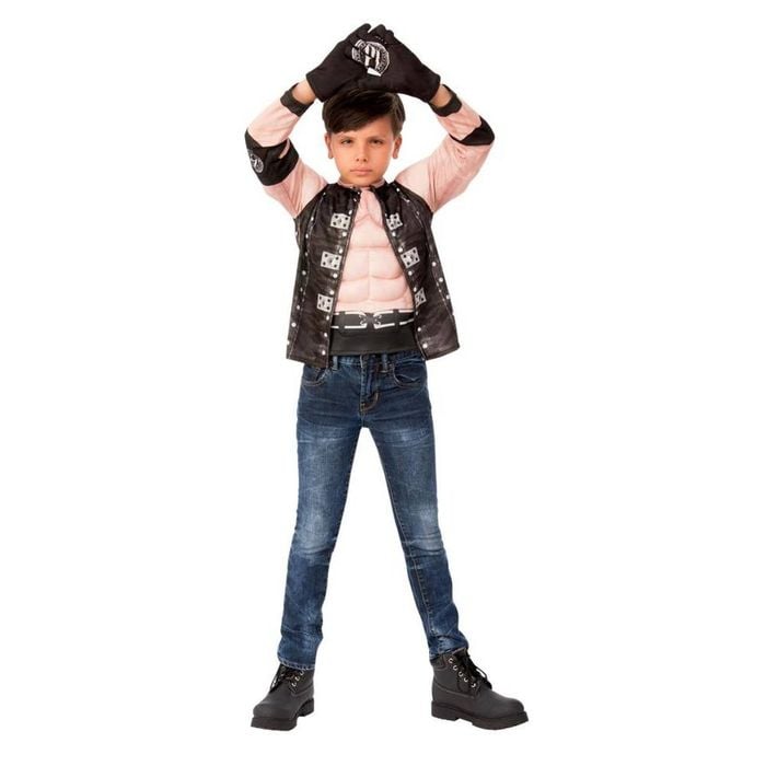AJ Styles Halloween Costume Top Gloves Child WWE Muscle Chest Fancy Dress Black Colour, 6-PLUS