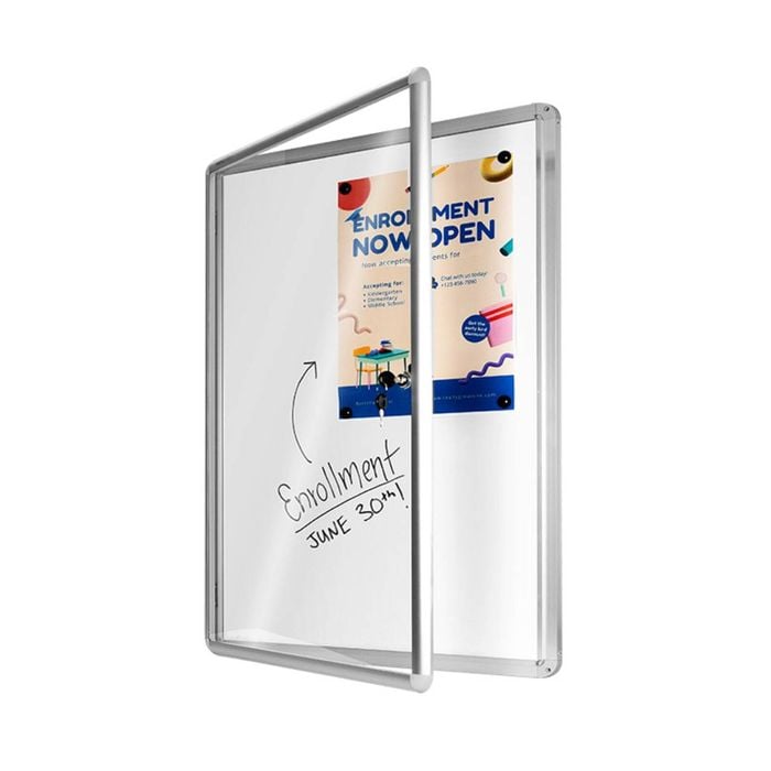 NEO Lockable Notice Case with Whiteboard and Hinged Door 1200x900mm
