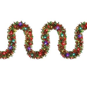 P&P Multicolor Christmas Tinsel Garland 5m Long Battery Operated LED Lights Decor