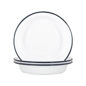 Argon Tableware White Enamel Deep Bowls - 22.5cm - Navy - 12x