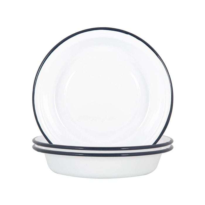 Argon Tableware White Enamel Deep Bowls - 22.5cm - Navy - 12x