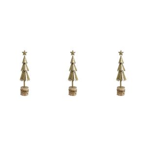 3x LVD Metal/Wood Xmas Tree On Stump Christmas Holiday Decor Medium 26.5cm Gold