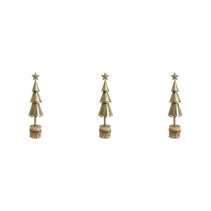 3x LVD Metal/Wood Xmas Tree On Stump Christmas Holiday Decor Medium 26.5cm Gold