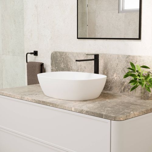 Modern bathroom interior featuring contemporary fixtures and finishes.
