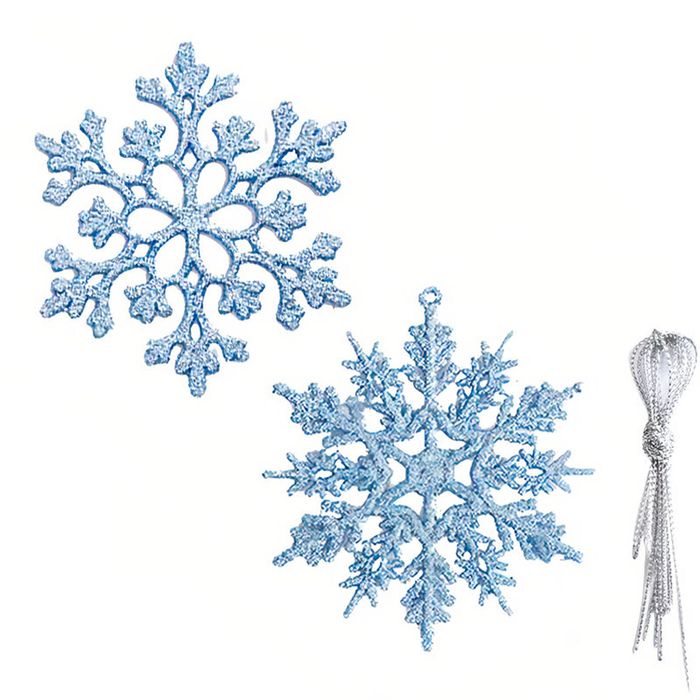 Catzon 30Pcs Christmas Glitter Snowflake for Xmas Trees-LightBlue