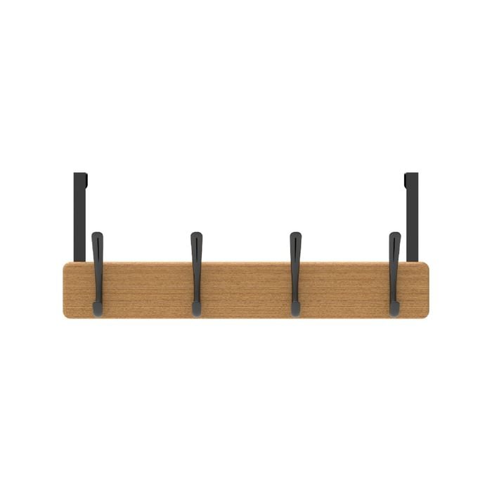 Mode Over Door 4 Black Hooks On Bamboo Board
