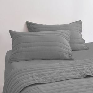 Dreamaker Superfine Washed Microfibre Stripe Quilted Standard Pillowcase Twin Pack Charcoal