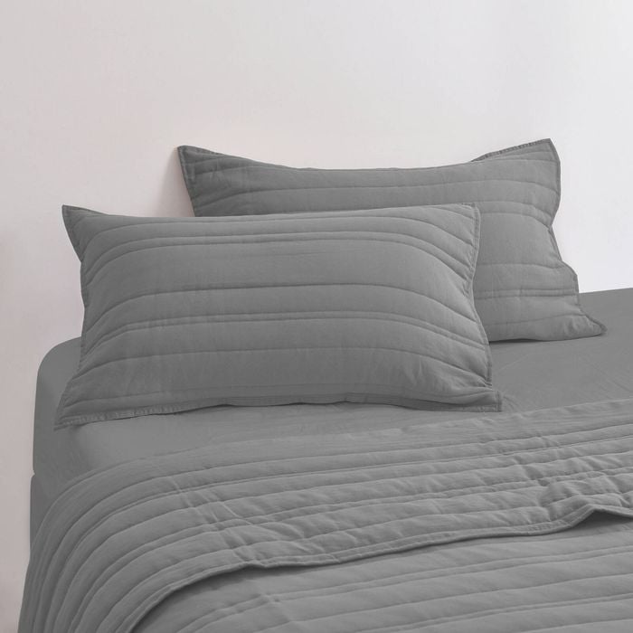 Dreamaker Superfine Washed Microfibre Stripe Quilted Standard Pillowcase Twin Pack Charcoal