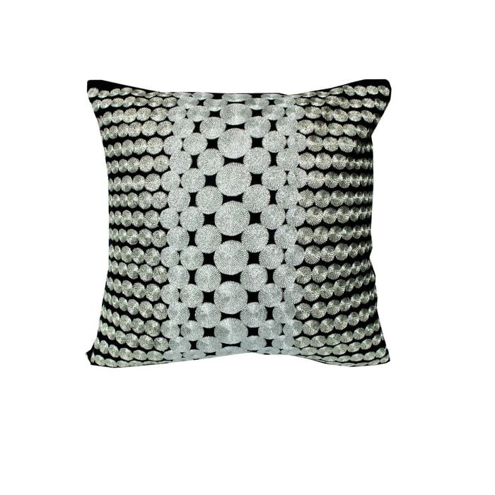 Bloomington Metallic Thread Embroidery Cushion Cover Circles Black 40 x 40 cm
