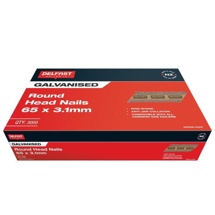 Delfast 65 x 3.1mm Galvanised Round Head Nails - 3000 Pack