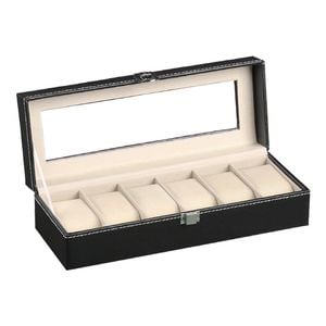 Catzon Watch Box Pu Leather Watch Display Case With Large Glass Lid-6slot