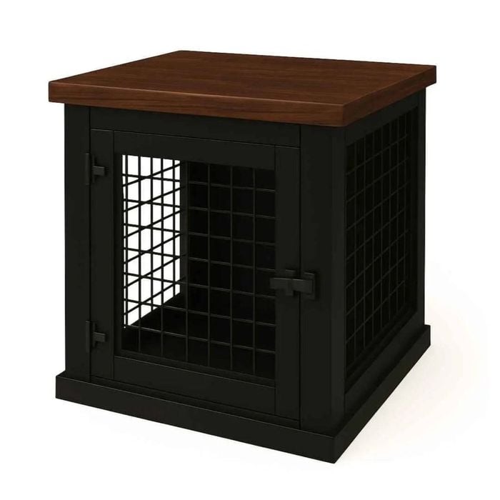 Paws and Willow Bedside Table Night Sky with Espresso Top  Wooden Dog Crate Hinged Door with Mesh