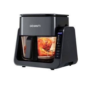 Devanti Air Fryer 5.5L Dual Zone Fryers Electric Cooker with Top BBQ Grill & Bot